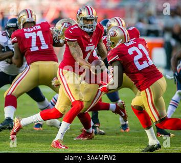 14. September 2014: San Francisco 49ers Quarterback Colin Kaepernick (7) in Aktion während des NFL-Fußballspiels zwischen den Chicago Bears und den San Francisco 49ers im Levi's Stadium in San Francisco, CA. Die Bears besiegten die 49ers mit 28:20. ©Damon Tarver/Cal Sport Media(Kreditbild: © Damon Tarver/Cal Sport Media/ZUMAPRESS.com) Stockfoto