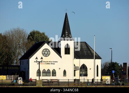 Norwegische Kirche, Cardiff Bay, South Wales. Stockfoto