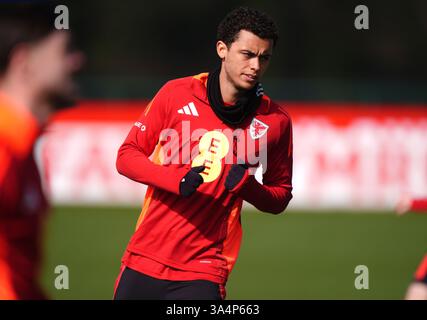 Wales' Brennan Johnson während eines Trainings im FAW HQ, Vale Resort, Hensol. Bilddatum: Mittwoch, 19. März 2025. Stockfoto