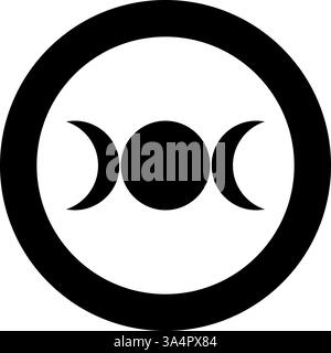 Simbol dreifache Göttin religiöses Zeichen Mondphasen wiccan Symbol im Kreis rund schwarz Farbe Vektor Illustration Bild Solid Umriss Stil einfach Stock Vektor