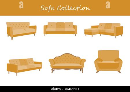 Sofakollektion in einem anderen Stil. Vektorabbildung. Stock Vektor