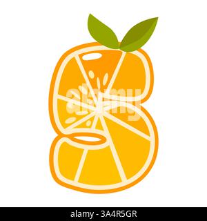 Orangenfrucht Nummer fünf. Orange in Form von Nummer 5. Vektorabbildung. Alphabet, Buchstaben, Zahlen und Zeichen aus Orange oder Zitrusfrüchten. Stock Vektor