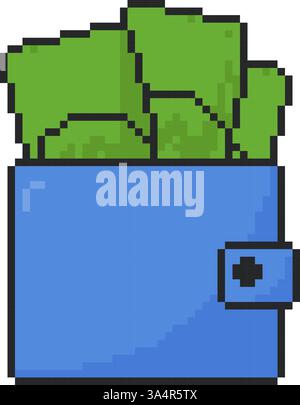 Symbol für Geldbörse. Pixelbild-Objekt im 8-Bit-Stil. Retro-Videospiel-Grafik der 80er und 90er Jahre Stock Vektor