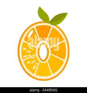 Orangenfrucht Nummer Null. Orange in Form von Zahl 0. Vektorabbildung. Alphabet, Buchstaben, Zahlen und Zeichen aus Orange oder Zitrusfrüchten. Stock Vektor