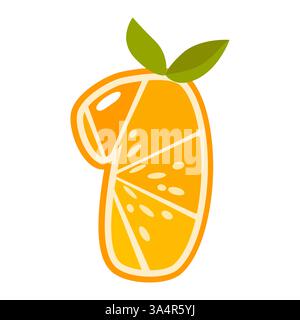 Orangenfrucht Nummer eins. Orange in Form von Nummer 1. Vektorabbildung. Alphabet, Buchstaben, Zahlen und Zeichen aus Orange oder Zitrusfrüchten. Stock Vektor