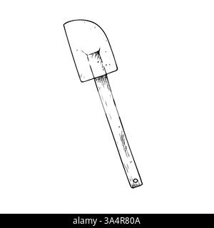 Vector Silikon Küchenspachtel. Grafische Tinte Holz Küchenwerkzeug Illustration isoliert auf Hintergrund. Handgezeichnete Linienskizze. Für Designer, Drucke Stock Vektor