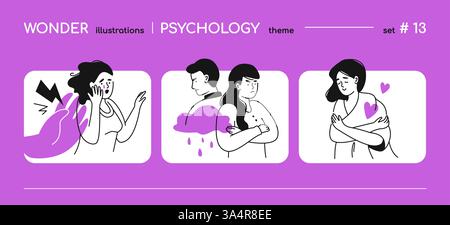 Psychologische Probleme und Unterstützung - Lineardesign-Illustration Stock Vektor