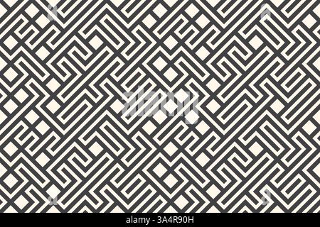 Abstrakter geometrischer Hintergrund, monochromes Geo-Muster, nahtloses Vektormuster, einfache Geometrieformen, schwarzer und weißer Hintergrund Stock Vektor