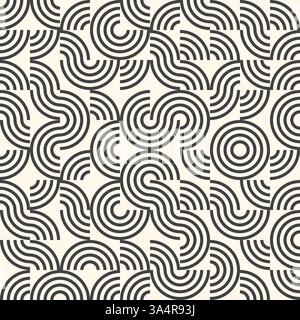 Abstrakter geometrischer Hintergrund, monochromes Geo-Muster, nahtloses Vektormuster, einfache Geometrieformen, schwarzer und weißer Hintergrund Stock Vektor