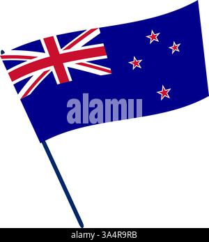 Die Flagge Neuseelands am Fahnenmast. Vektorillustration mit transparentem Hintergrund. Stock Vektor