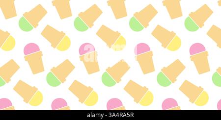 Vanilla Pistazienfrucht Sundae in Waffelbecher Bunte nahtlose Muster Eis Tag Hintergrund Idee. Isolierte Vektor-Illustration Hintergrundbild Thematische Grußkarte oder Web Promo Promo Broschüre, Poster, Banner Stock Vektor