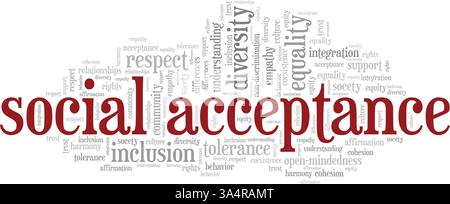 Social Acceptance Word Cloud Konzeptdesign isoliert auf weißem Hintergrund. Stock Vektor