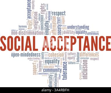 Social Acceptance Word Cloud Konzeptdesign isoliert auf weißem Hintergrund. Stock Vektor