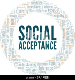 Social Acceptance Word Cloud Konzeptdesign isoliert auf weißem Hintergrund. Stock Vektor