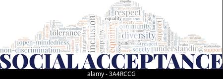 Social Acceptance Word Cloud Konzeptdesign isoliert auf weißem Hintergrund. Stock Vektor