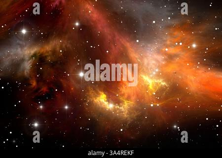 Roter Weltraumnebel, zur Verwendung mit Projekten in Wissenschaft, Forschung und Bildung. 3D-Abbildung Stockfoto
