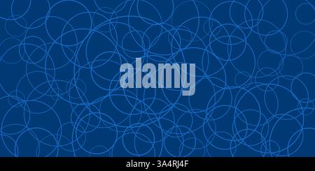 Ein tiefblauer Hintergrund zeigt sich überlappende weiße Kreise, die ein dynamisches und modernes abstraktes Muster bilden. Der auffällige Kontrast und das einfache geometrische Design Stock Vektor