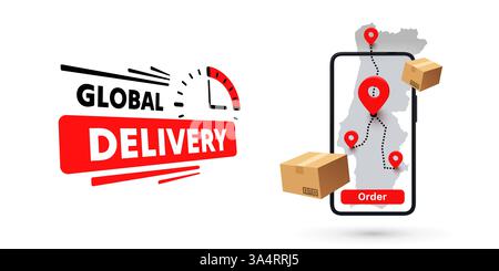 Online-Lieferung globale Logistik auf Mobilgeräten, Lieferung innerhalb Portugals. Vektor Stock Vektor