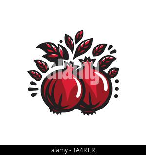 Granatapfellogo flache Vektor-Illustration isoliert auf weißem Hintergrund. Stock Vektor