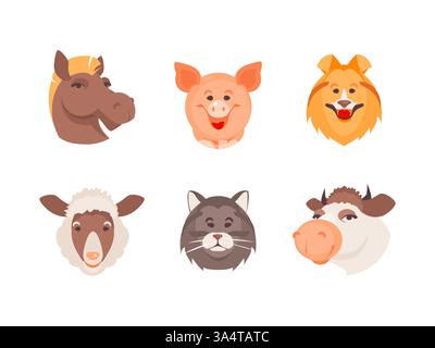 Zeichentrickserie von Haus- und Nutztieren. Vektorabbildung Stock Vektor