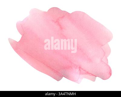 Abstrakter rosafarbener Aquarellfleck. Flüssige Aquarellfarbe auf weißem Hintergrund. Rosafarbener Hintergrund. Stockfoto