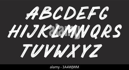 Pinsel Schriftart Buchstabe Buchstabe Alphabet. Handgezeichnete Typografie Kreide Pinsel Alphabet. Handgeschriebener Text mit Kreideschrift und Textur. Vektorabbildung. Stock Vektor
