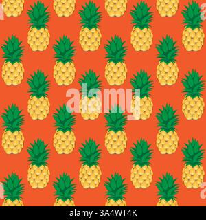 Ananasfrucht Kontur abstraktes nahtloses Muster auf orangem Hintergrund für Tapete, Muster, Web, Blog, Oberfläche, Texturen, Grafik und Druck Stock Vektor