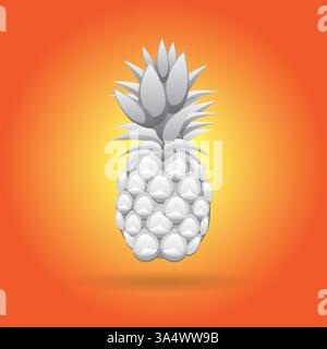 3D graue Ananas Fruchtkontur abstraktes nahtloses Muster auf orangefarbener Hintergrundtapete Stock Vektor