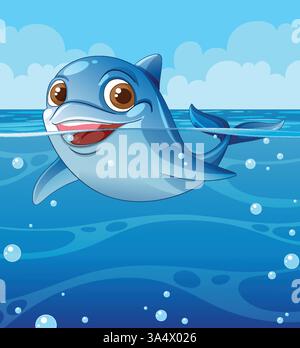 Lächelnder Delfin schwimmt im blauen Ozean Stock Vektor