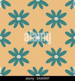 Blaues Daisies nahtloses Muster auf gelbem Hintergrund für Textildesigns Stock Vektor