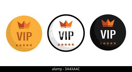 VIP-Textemblem. Kronenkennzeichnung. 5 5 Sterne. Goldener Vektor-Kreis. Stock Vektor