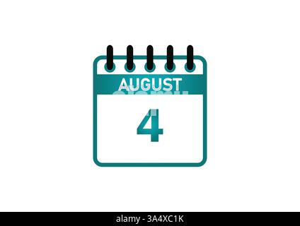Kalendersymbol für August 4 – Datum, Ereignis, Planer und Terminerinnerung Stock Vektor