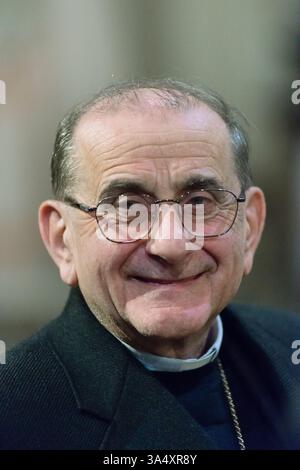 19. März 2025: Italien, Lombardei, Crema, Mario Delpini, Metropolit-Erzbischof von Mailand, Gast der Schule für politische Bildung Stockfoto