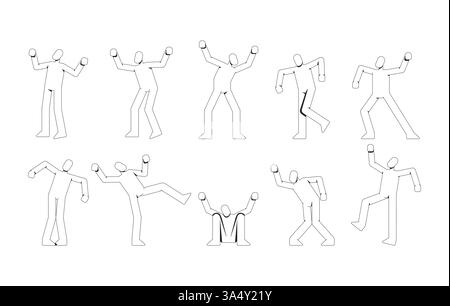Abstrakte gesichtslose menschliche Figuren in dynamischen Posen 2D-Linienzeichensatz Stock Vektor