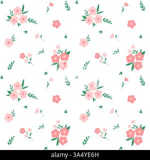 Nahtloses Muster mit rosafarbenen Blumen und Sträußen Stock Vektor