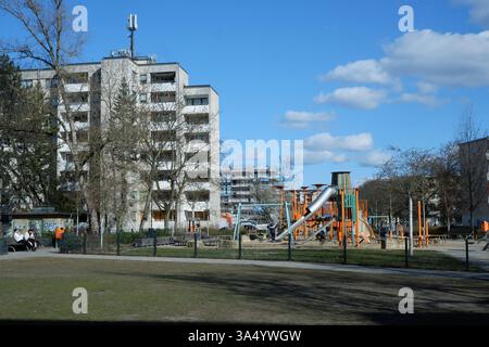 Seimensstadt in Berlin Charlottenburg 2025 umfasst ikonische Sozialwohnungen 1929–34, die von Architekten unter anderem Walter Gropius entworfen wurden. Stockfoto