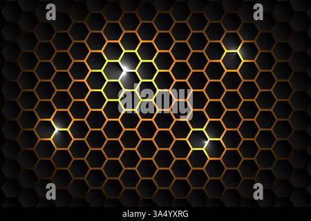 Abstrakte Hintergrundtechnologie Hexagonform auf gelbem Neonhintergrund. Vektorabbildung Stock Vektor