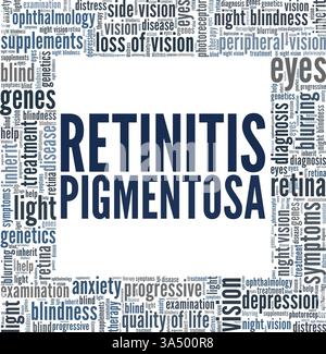 Retinitis pigmentosa Vektor-Illustration Wortwolke isoliert auf weißem Hintergrund. Stock Vektor
