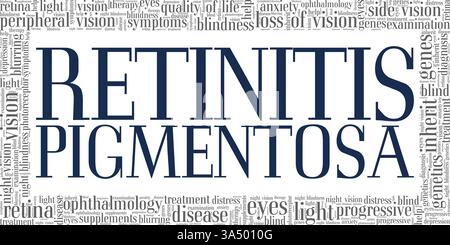 Retinitis pigmentosa Vektor-Illustration Wortwolke isoliert auf weißem Hintergrund. Stock Vektor