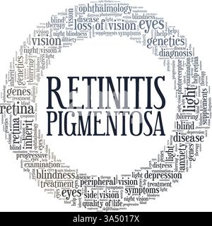 Retinitis pigmentosa Vektor-Illustration Wortwolke isoliert auf weißem Hintergrund. Stock Vektor