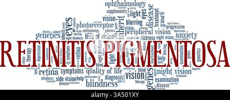Retinitis pigmentosa Vektor-Illustration Wortwolke isoliert auf weißem Hintergrund. Stock Vektor