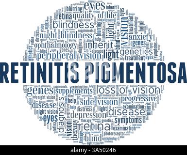 Retinitis pigmentosa Vektor-Illustration Wortwolke isoliert auf weißem Hintergrund. Stock Vektor