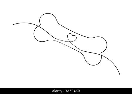 Durchgehende einzeilige Hund- und Knochenzeichnung des isolierten Konturvektorsymbols Stock Vektor