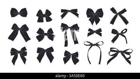 Set mit schwarzen Silhouettenschleifen. Vektorelemente. Stock Vektor