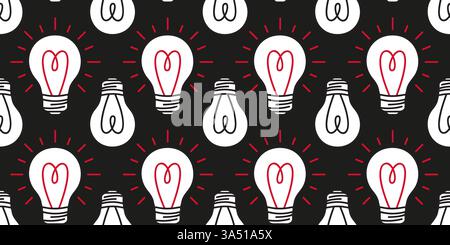 Nahtloses Muster mit leuchtenden Glühbirnen vor dunklem Hintergrund. Einfaches Design handgezeichnet Stil verspielter und moderner Look. Perfekt für Tapeten, Textilien, Geschenkverpackungen oder digitale Hintergründe. Stock Vektor