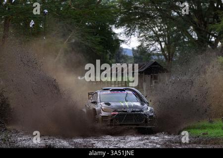 Kenia, Piombino, Naivasha. März 2025. Fahrer OliverÂ Solber und Co-Pilot james Fultonof vom Team Printsport Toyota Gr Yaris Rally2, sie treffen auf den 1. Tag des Rennens, während der FIA World Rally Championship WRC Safari Rallye Kenia 2025 20 März, Naivasha, Kenia Credit: Luca Barsali/ZUMA Press Wire/ZUMA Wire/Alamy Live News Stockfoto