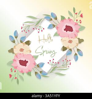 Frühlingsblumenrahmen mit rosa und blauen Blumen Stock Vektor