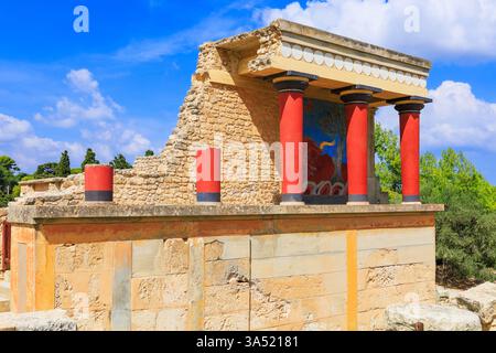 Heraklion, Kreta. Griechenland. Knossos Palace. Ruinen des berühmten minoischen Palastes von Knossos. Stockfoto