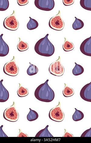 Nahtloses Muster mit handgezeichneten Feigen auf weißem Hintergrund. Frische und saftige exotische Frucht in einer modernen Vektor-Illustration. Perfekt für Textilien Stock Vektor