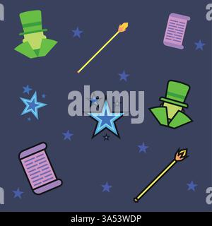 Colored pattern background with different magic icons Vector Stock Vektor